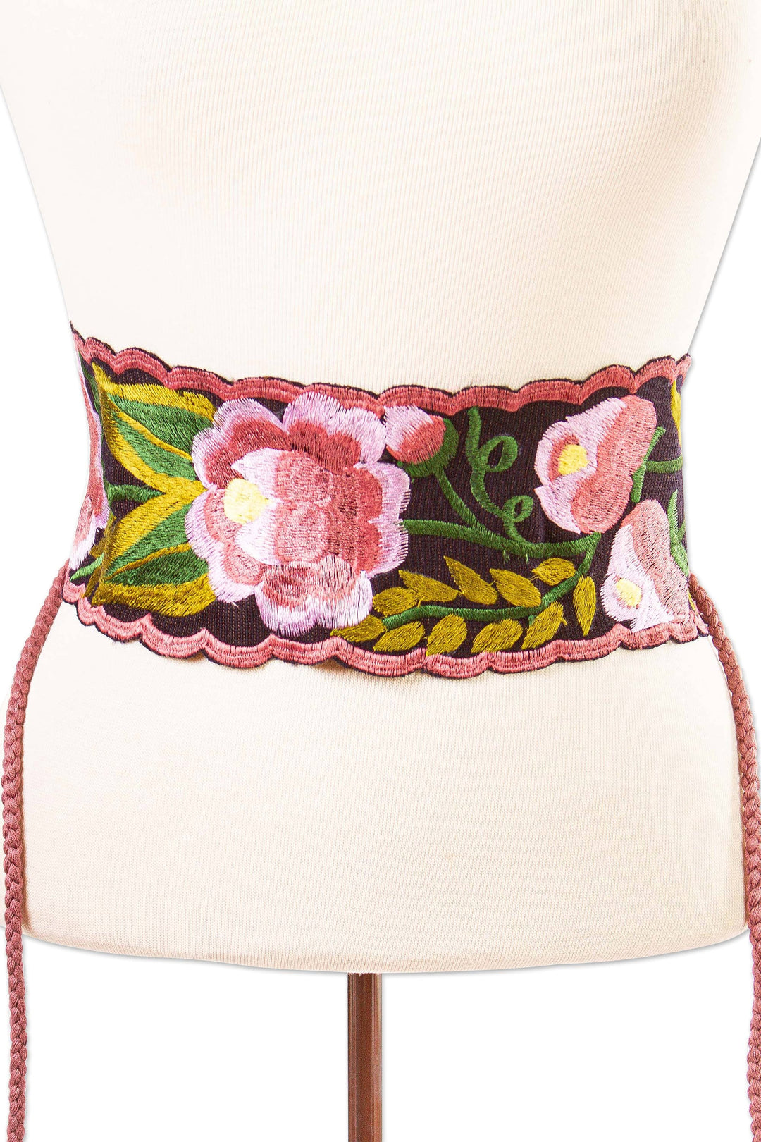 Broad Cotton Hand Woven Wrap Belt with Flowers Chiapas - Flower Wrap