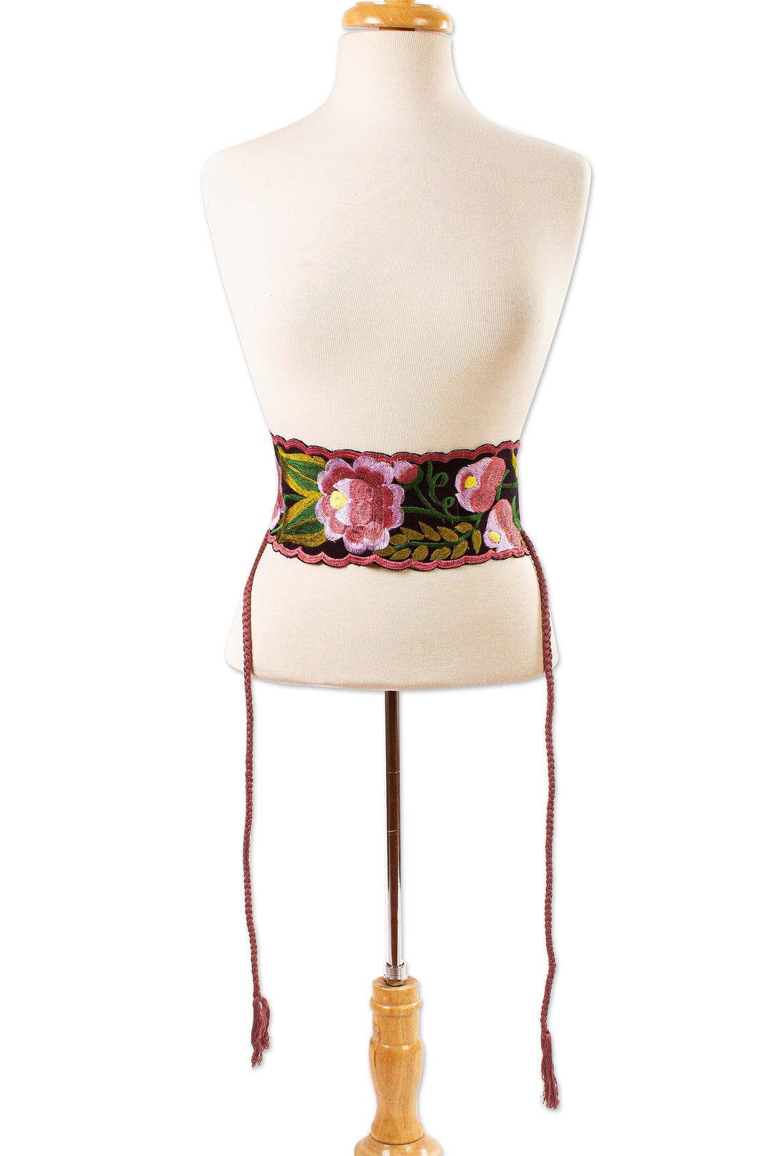 Broad Cotton Hand Woven Wrap Belt with Flowers Chiapas - Flower Wrap