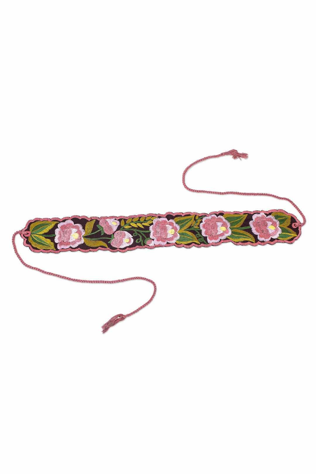 Broad Cotton Hand Woven Wrap Belt with Flowers Chiapas - Flower Wrap