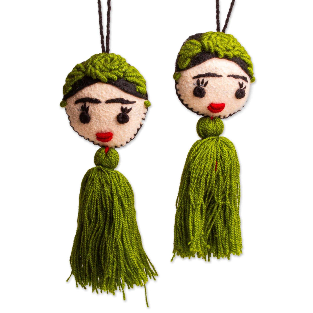 Frida-Themed Holiday Ornament (Pair) - Frida in Green
