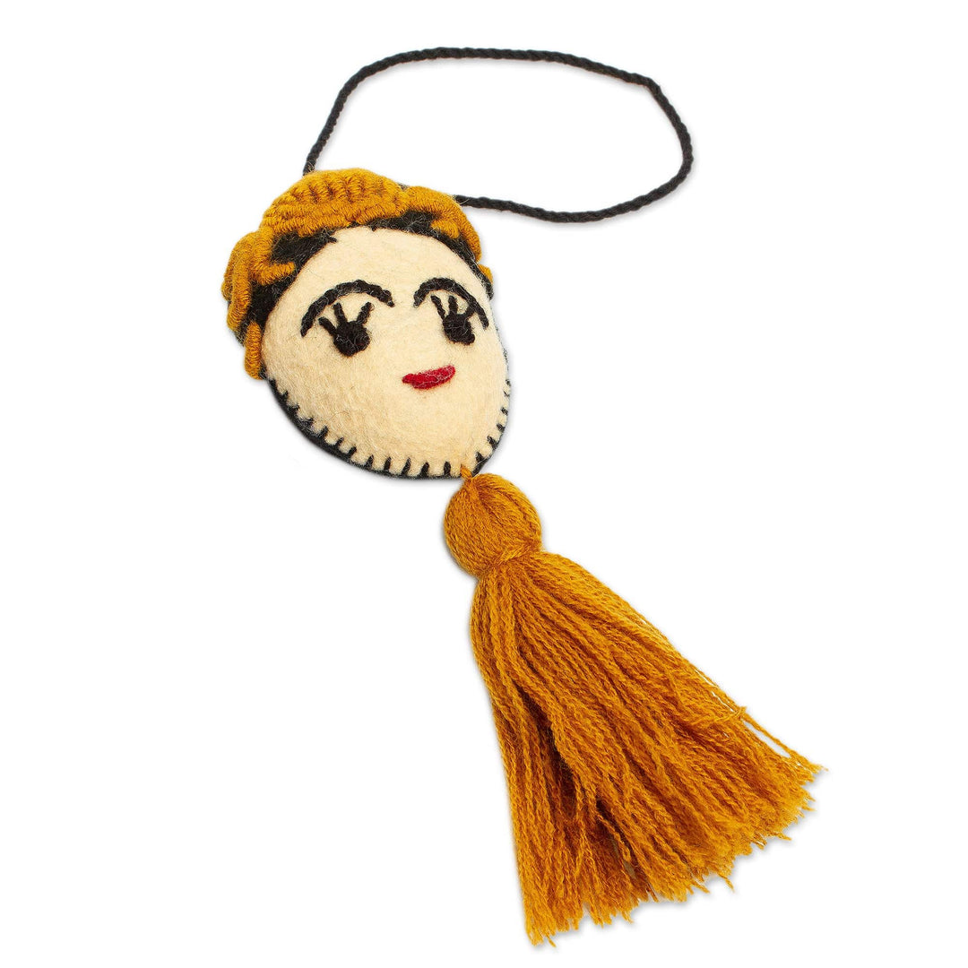 Handmade Golden Yellow Wool Frida Ornament - Frida in Gold