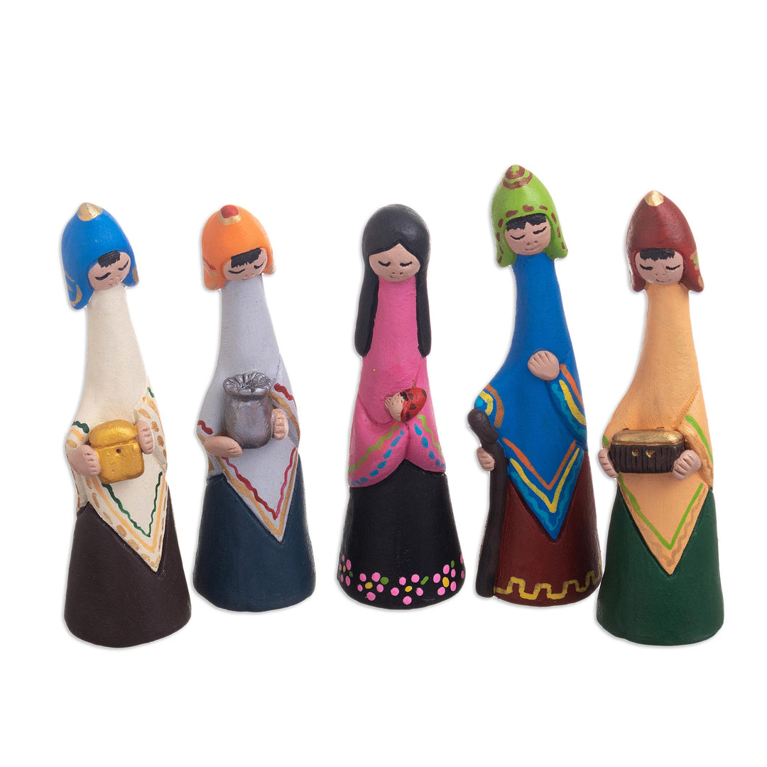 Peruvian Handmade Ceramic Nativity Set with 5 Pieces - Pilgrimage Family