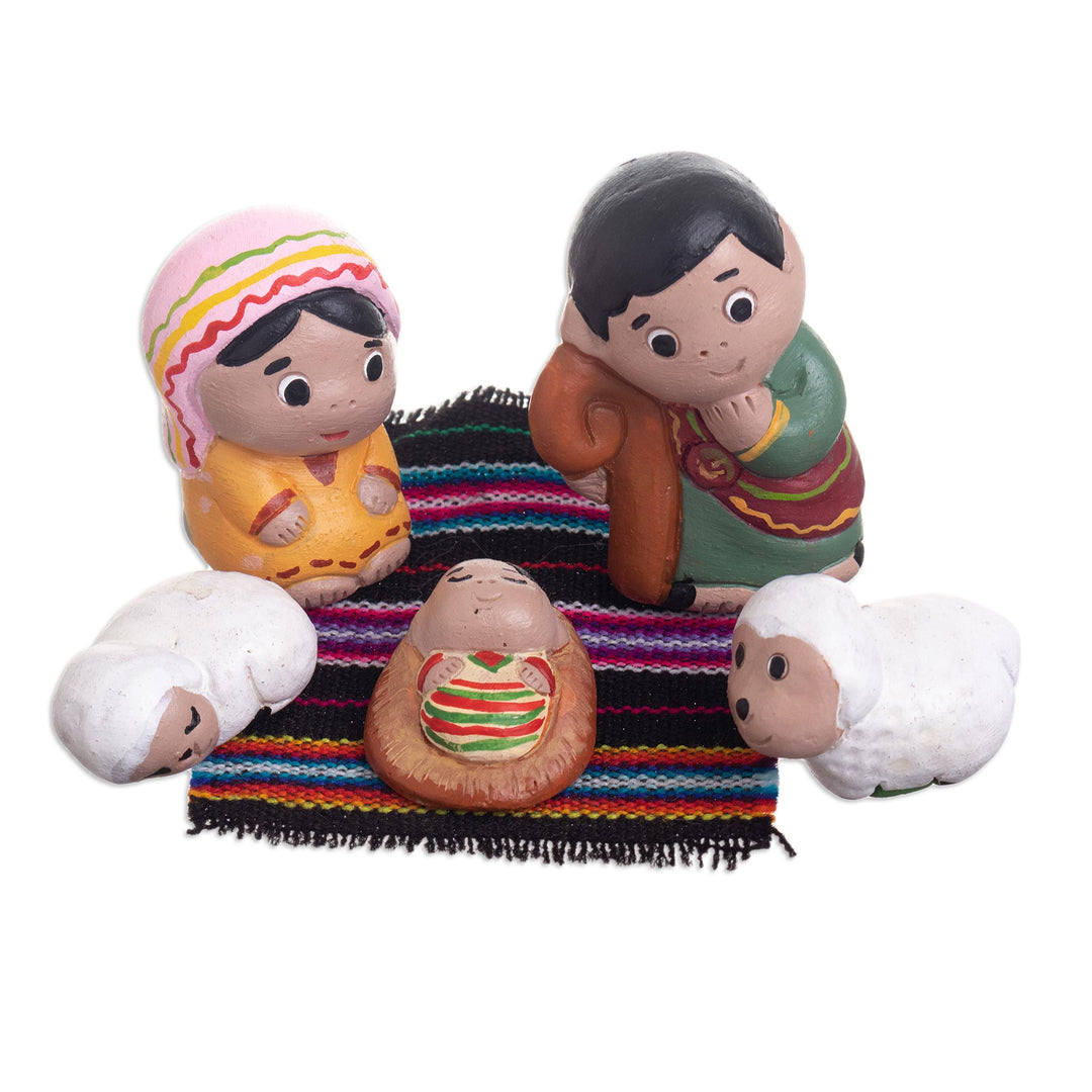 Small Handmade Nativity Scene (5 Pieces) - Blessed Night