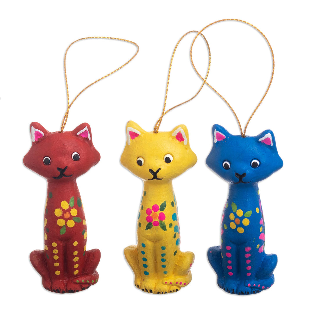 Hand Painted Cat Ornaments (Set of 3) - Christmas Cats