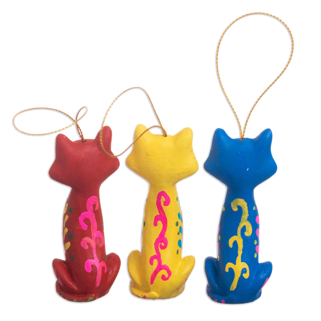 Hand Painted Cat Ornaments (Set of 3) - Christmas Cats