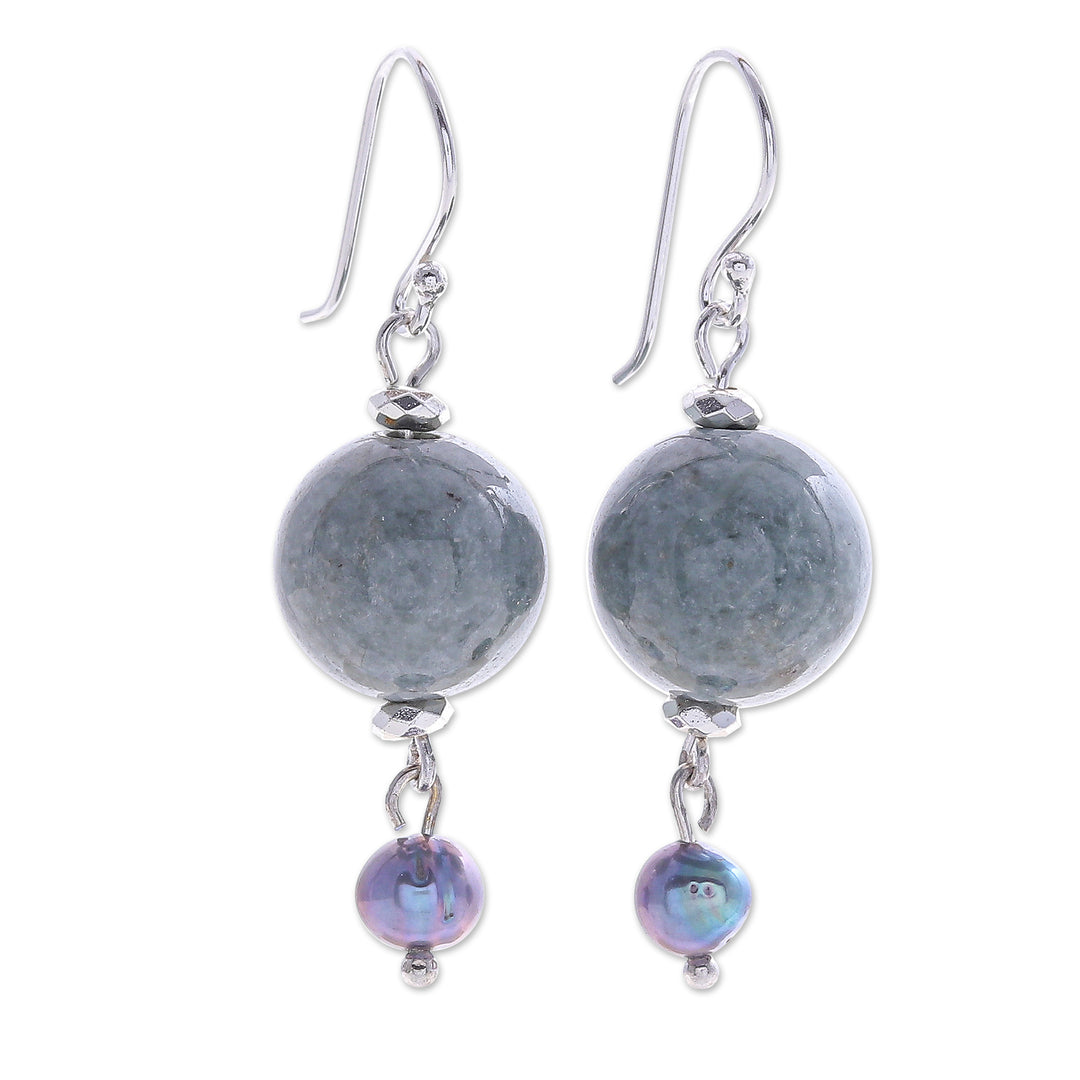 Thai Jade and Cultured Pearl Dangle Earrings - Cool Magic