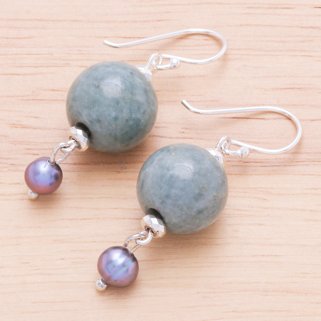 Thai Jade and Cultured Pearl Dangle Earrings - Cool Magic