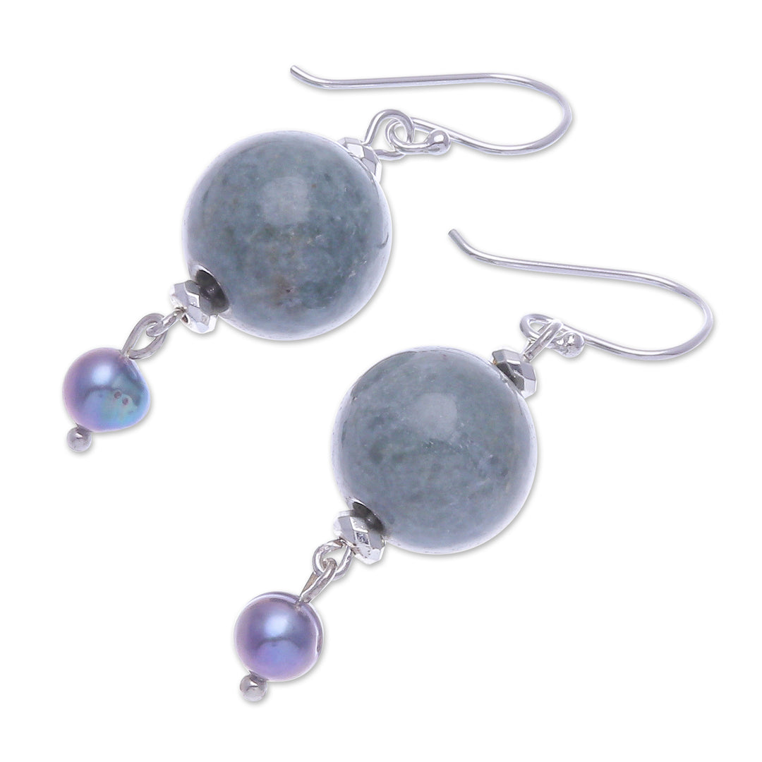 Thai Jade and Cultured Pearl Dangle Earrings - Cool Magic