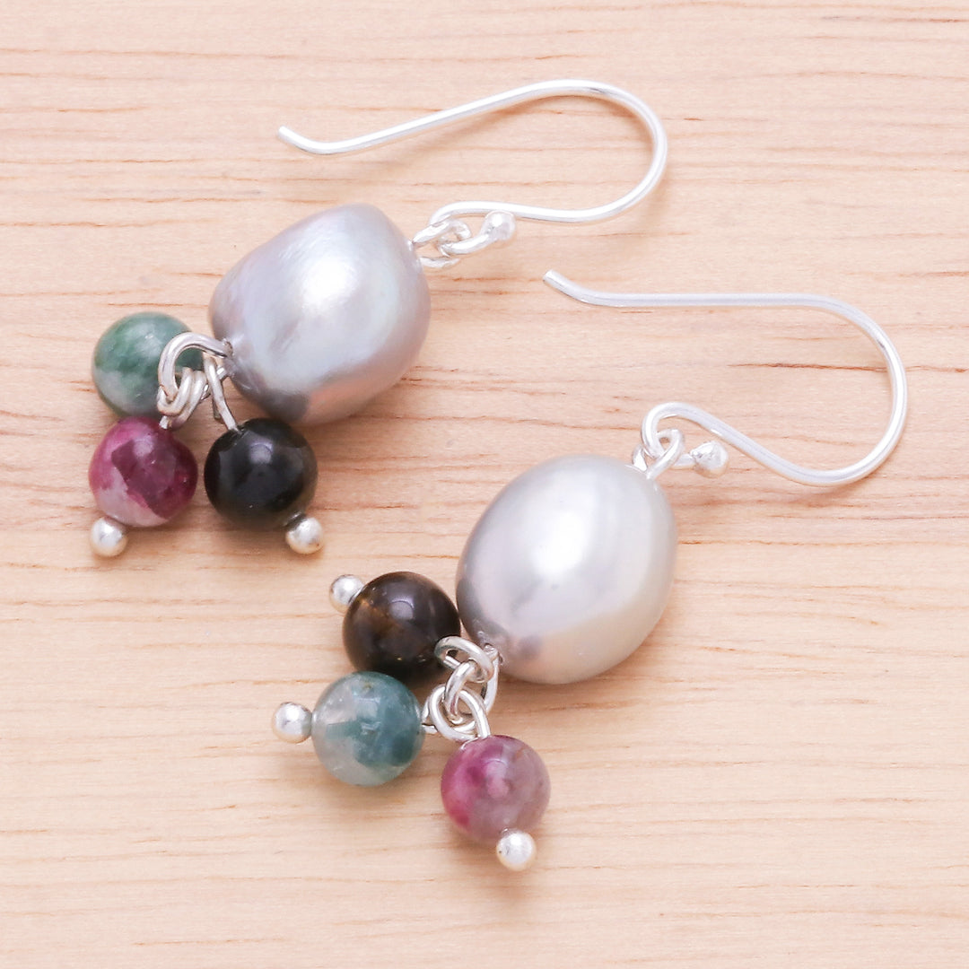 Thai Tourmaline and Cultured Pearl Dangle Earrings - Sweet Sea