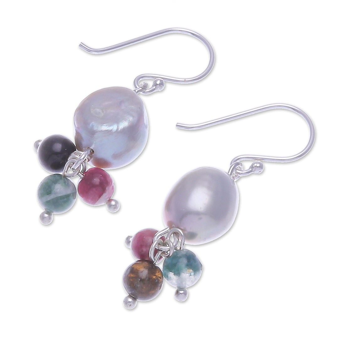 Thai Tourmaline and Cultured Pearl Dangle Earrings - Sweet Sea