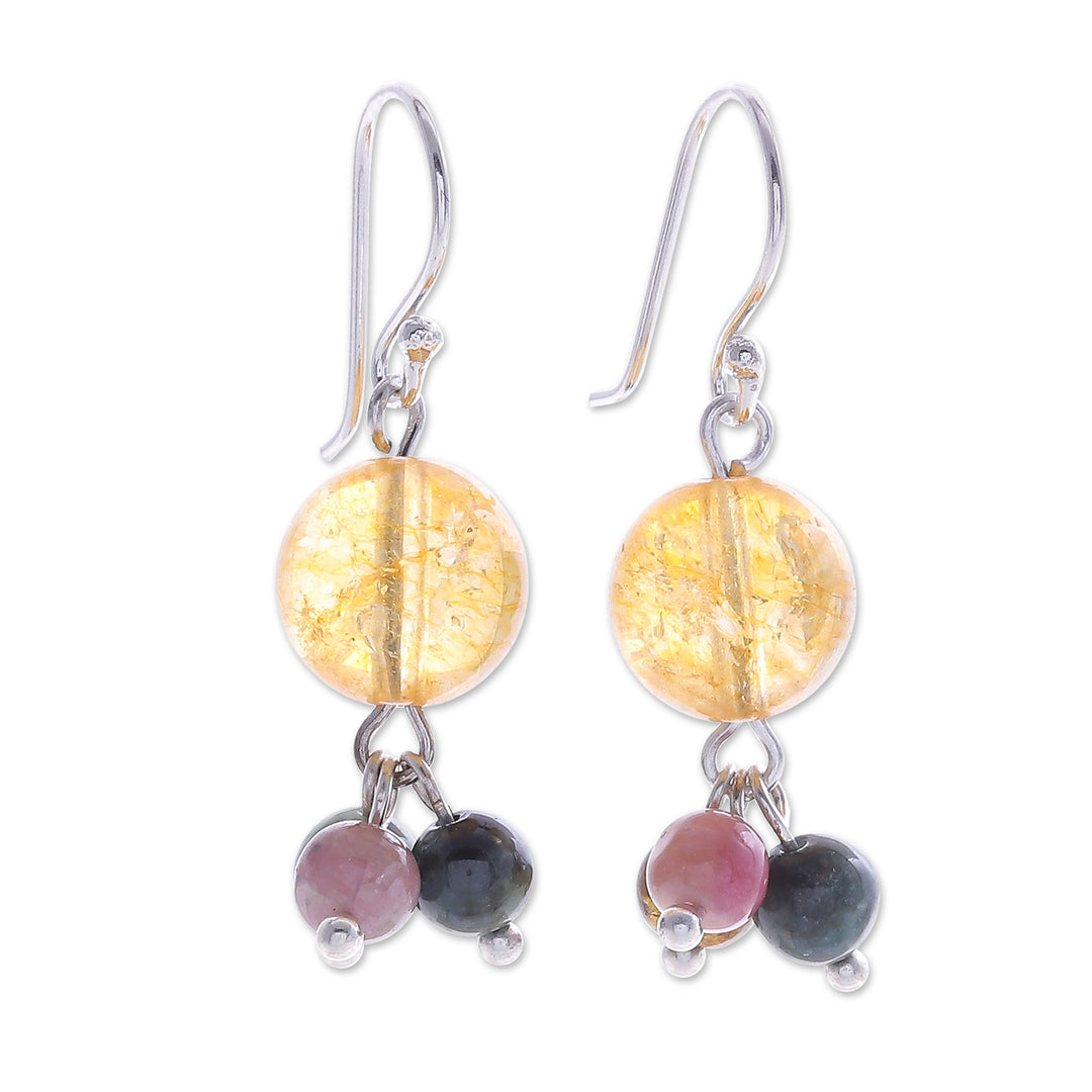 Thai Quartz and Tourmaline Dangle Earrings - Howling Moon