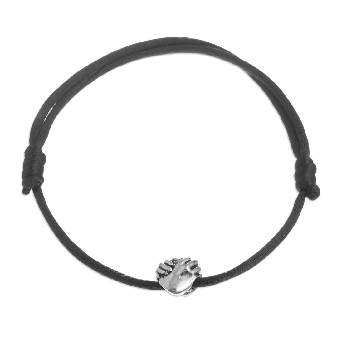 Cord Bracelet with Sterling Hands - Join Hands in Black