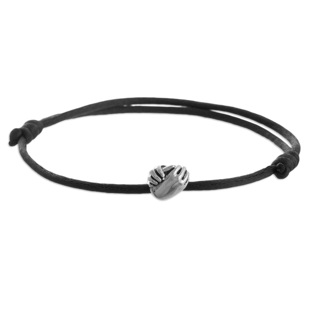 Cord Bracelet with Sterling Hands - Join Hands in Black