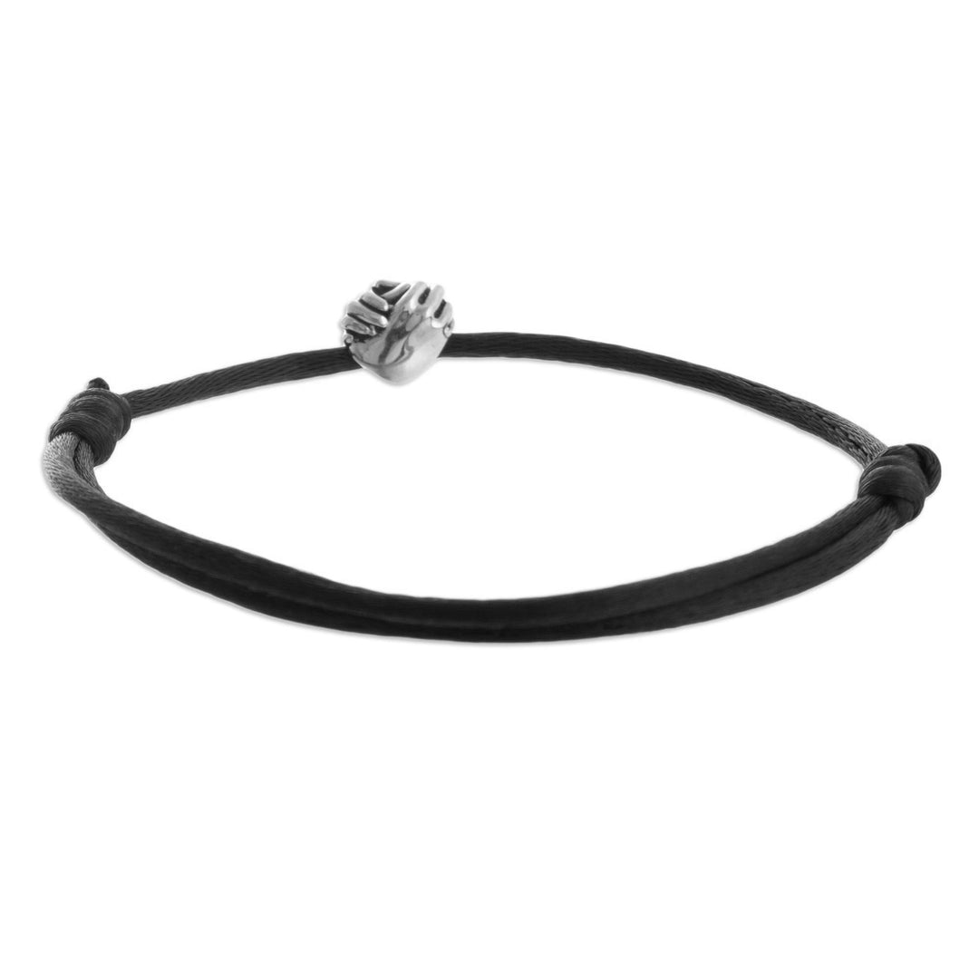 Cord Bracelet with Sterling Hands - Join Hands in Black