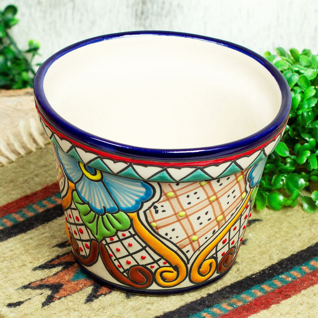 Handmade Ceramic Talavera-Style Planter - Secret Garden