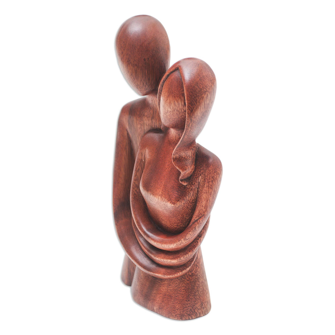 Handmade Romantic Suar Wood Sculpture - Honeymoon Couple