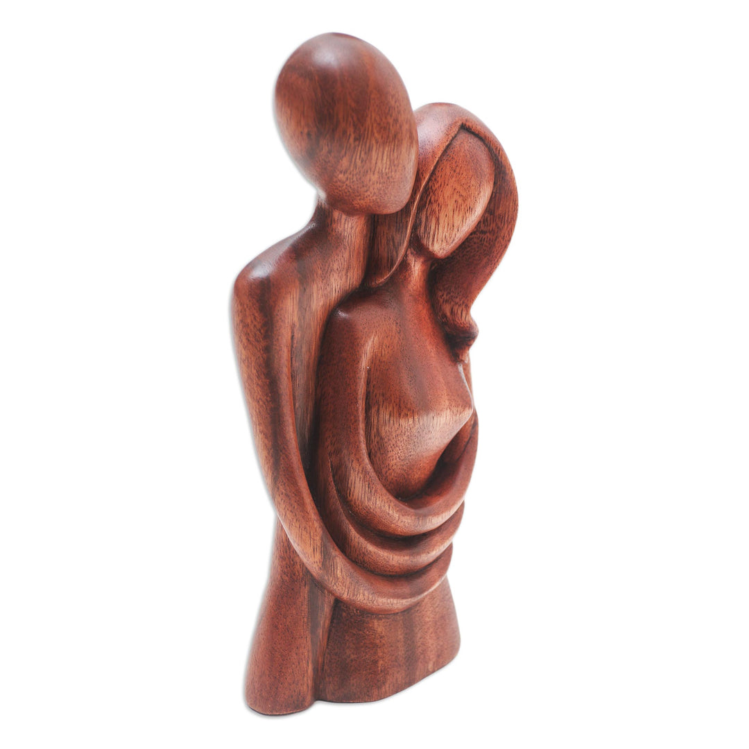 Handmade Romantic Suar Wood Sculpture - Honeymoon Couple