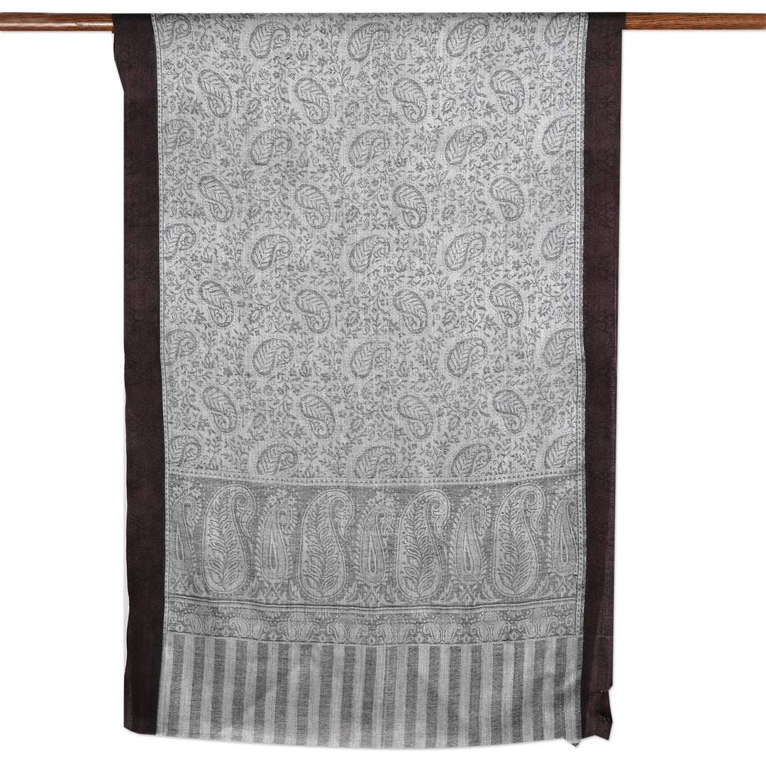 Hand-Woven Wool Shawl with Paisley Motif - Grey Glory