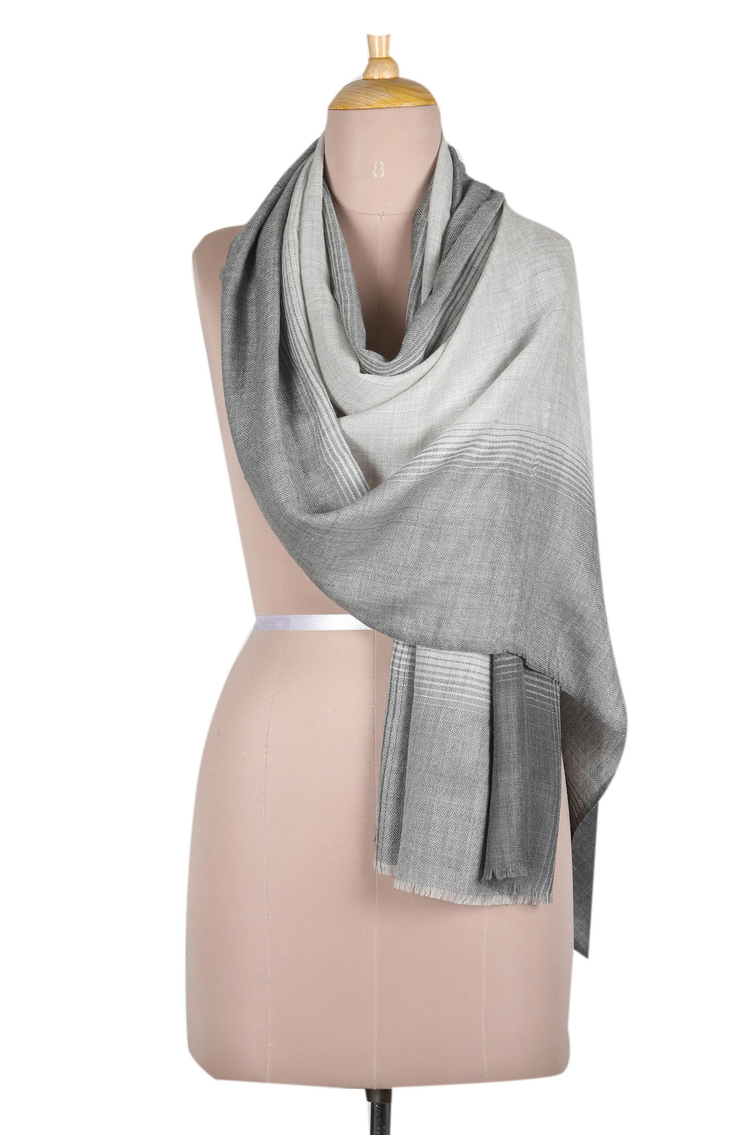 Hand-Woven Grey Wool Shawl from India - Greyscale