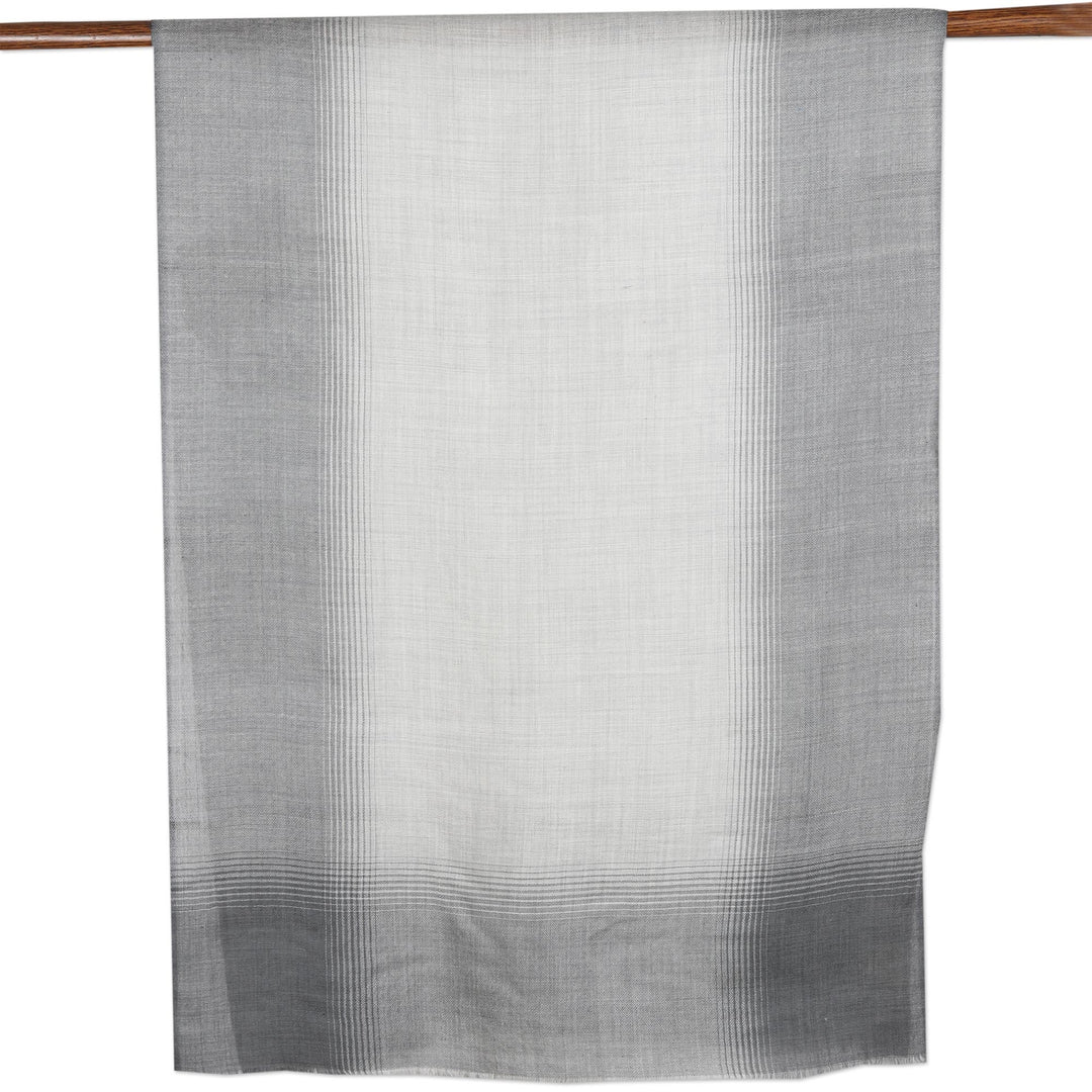 Hand-Woven Grey Wool Shawl from India - Greyscale