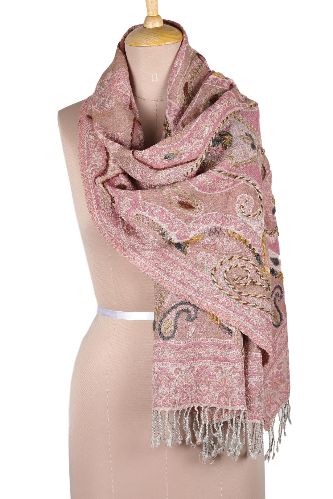 Hand-Embroidered Wool Shawl from India - Passionate Paisley