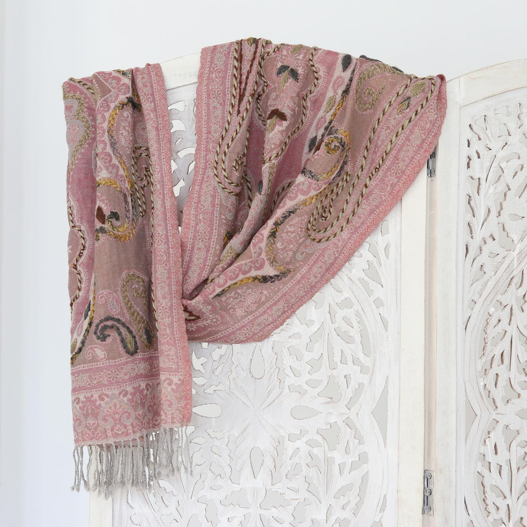 Hand-Embroidered Wool Shawl from India - Passionate Paisley