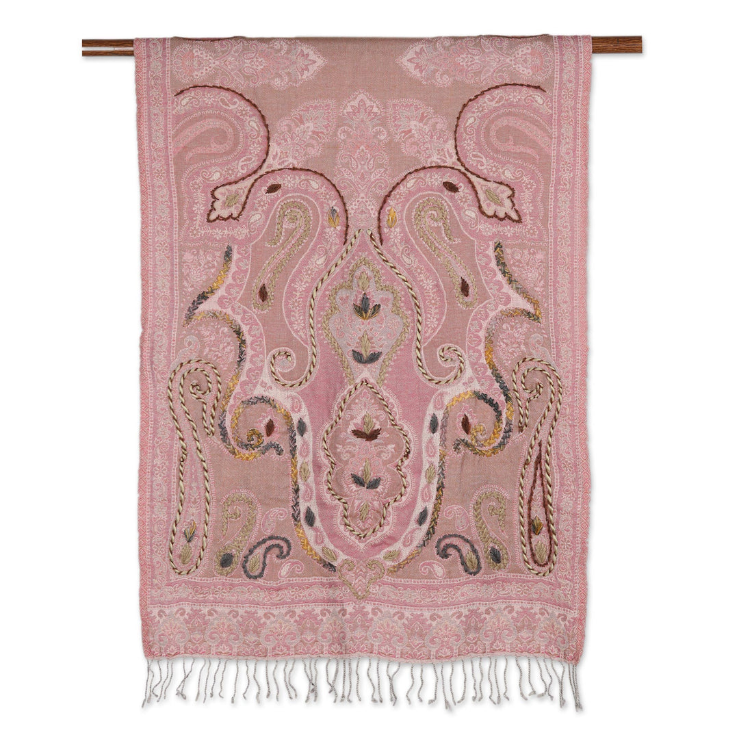 Hand-Embroidered Wool Shawl from India - Passionate Paisley
