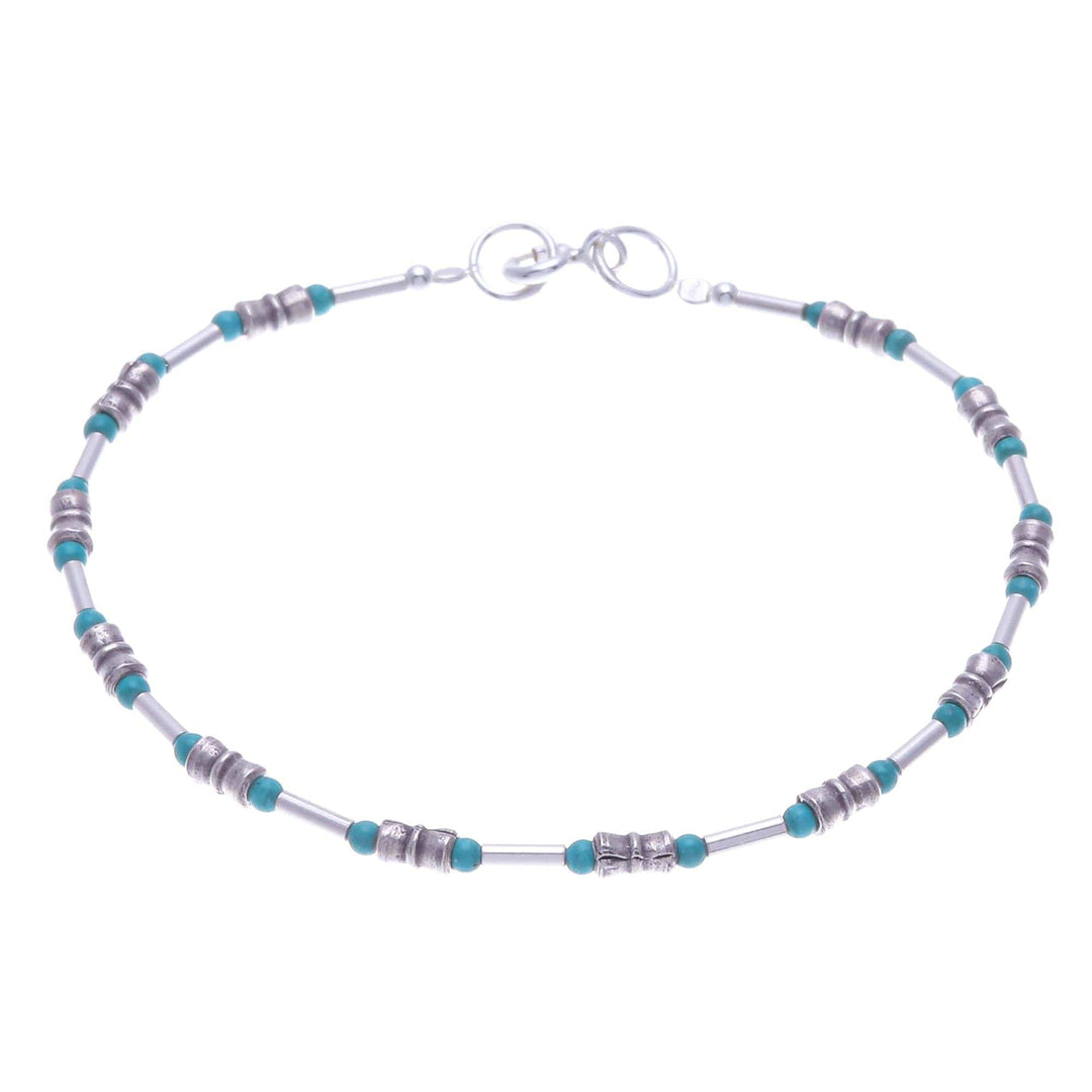 Sterling Silver and Karen Silver Beaded Bracelet - Petite Jewel in Blue-Green