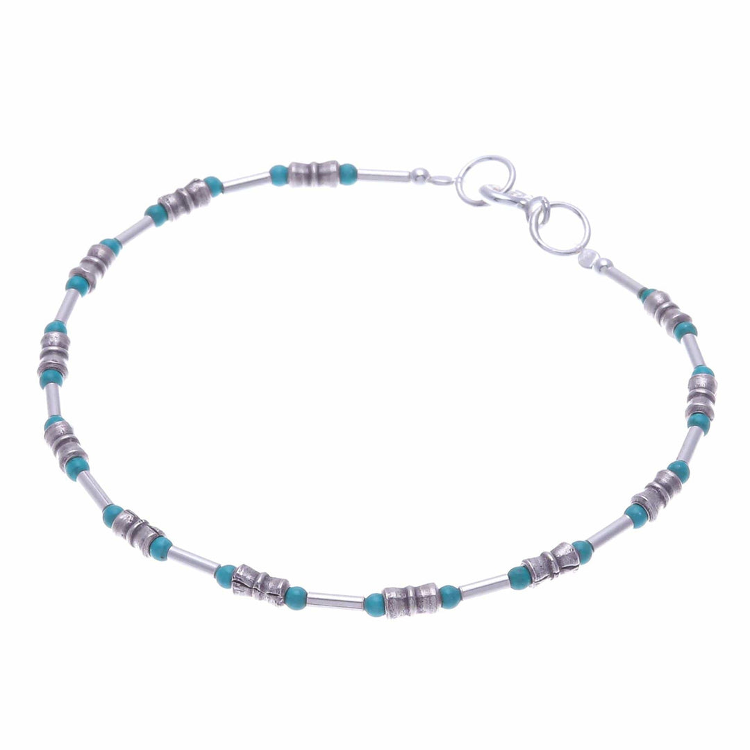 Sterling Silver and Karen Silver Beaded Bracelet - Petite Jewel in Blue-Green