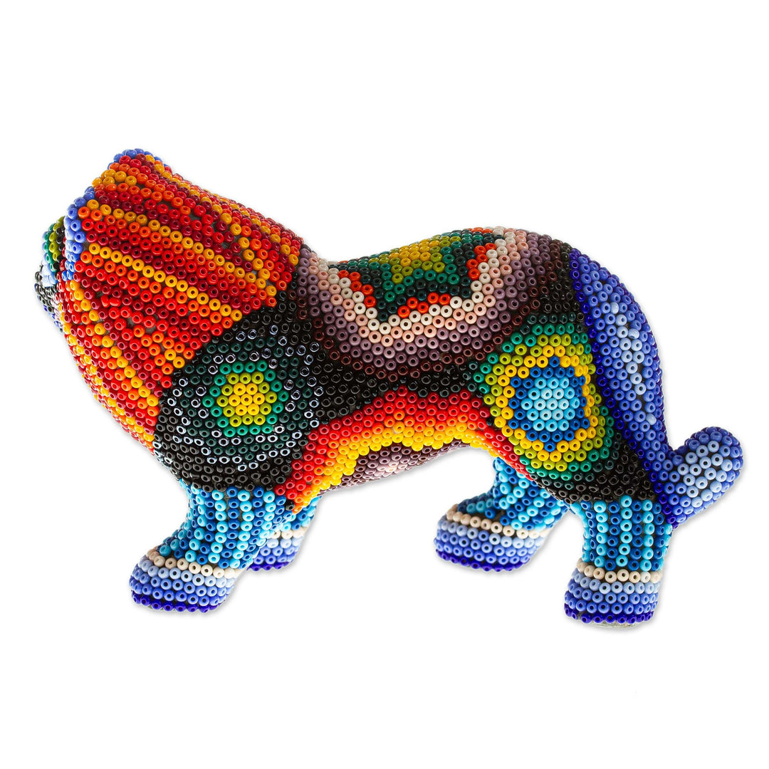 Papier Mache and Huichol Glass Bead Lion From Guadalajara - Jalisco Lion