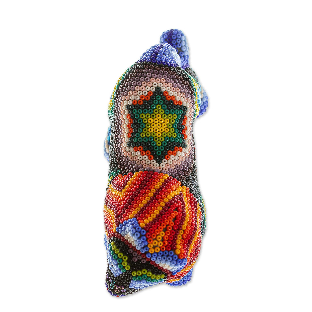 Papier Mache and Huichol Glass Bead Lion From Guadalajara - Jalisco Lion