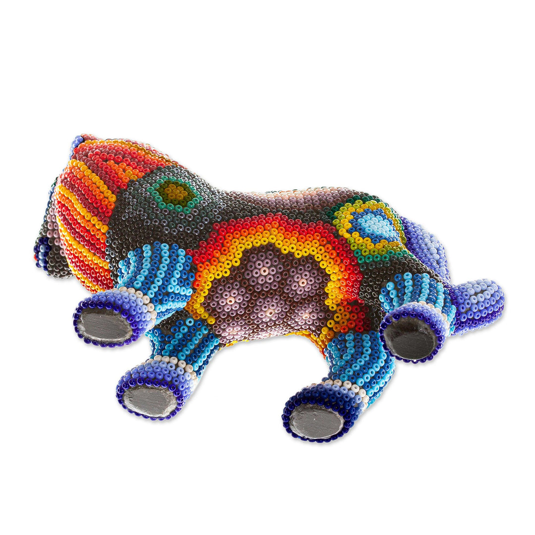 Papier Mache and Huichol Glass Bead Lion From Guadalajara - Jalisco Lion