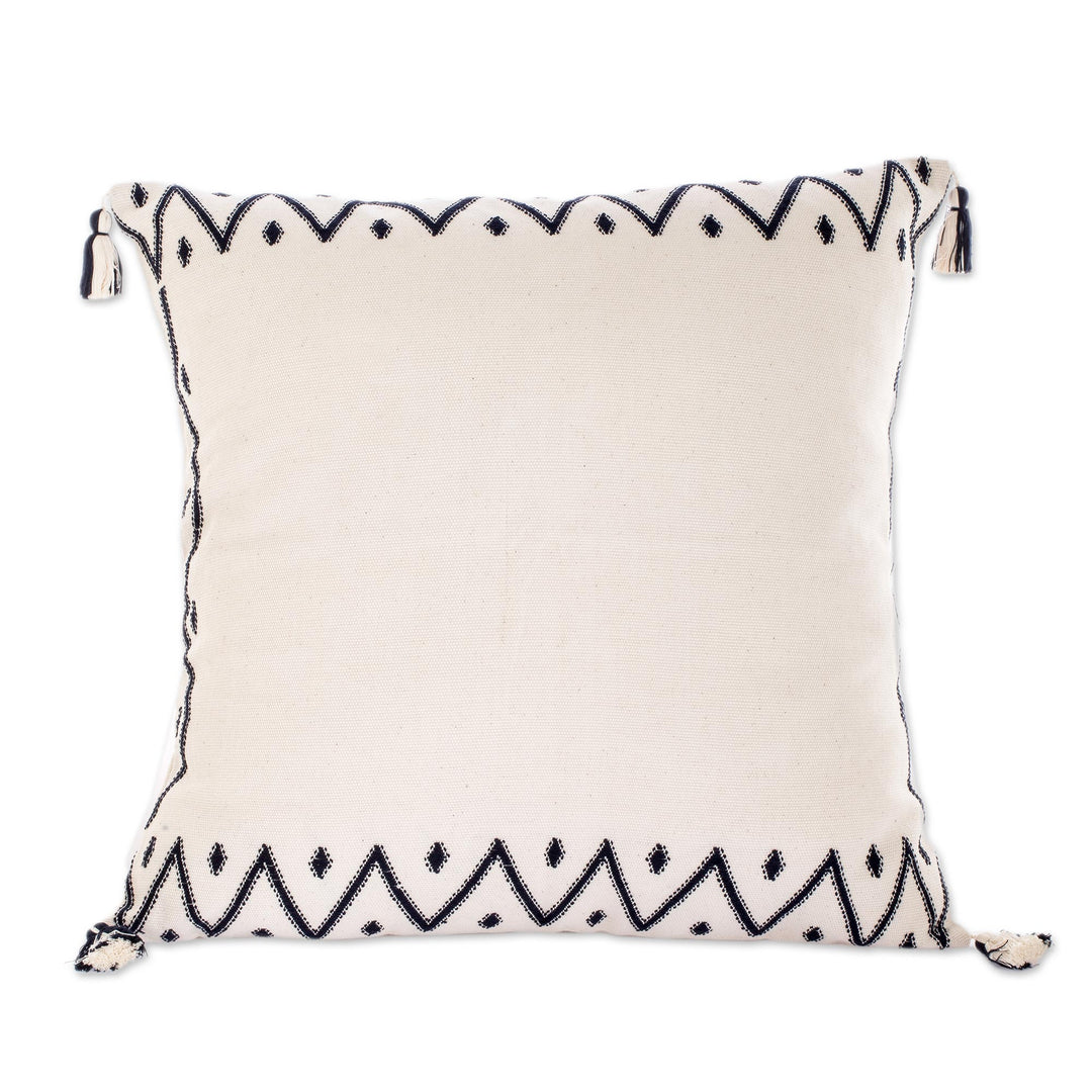 Hand Woven Cotton Throw Pillow Cover With Tassels - Zig Zag Waves