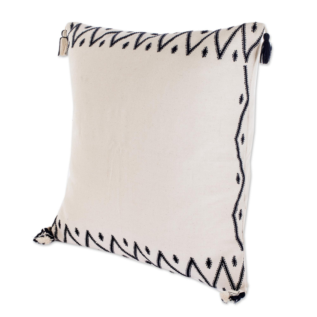 Hand Woven Cotton Throw Pillow Cover With Tassels - Zig Zag Waves