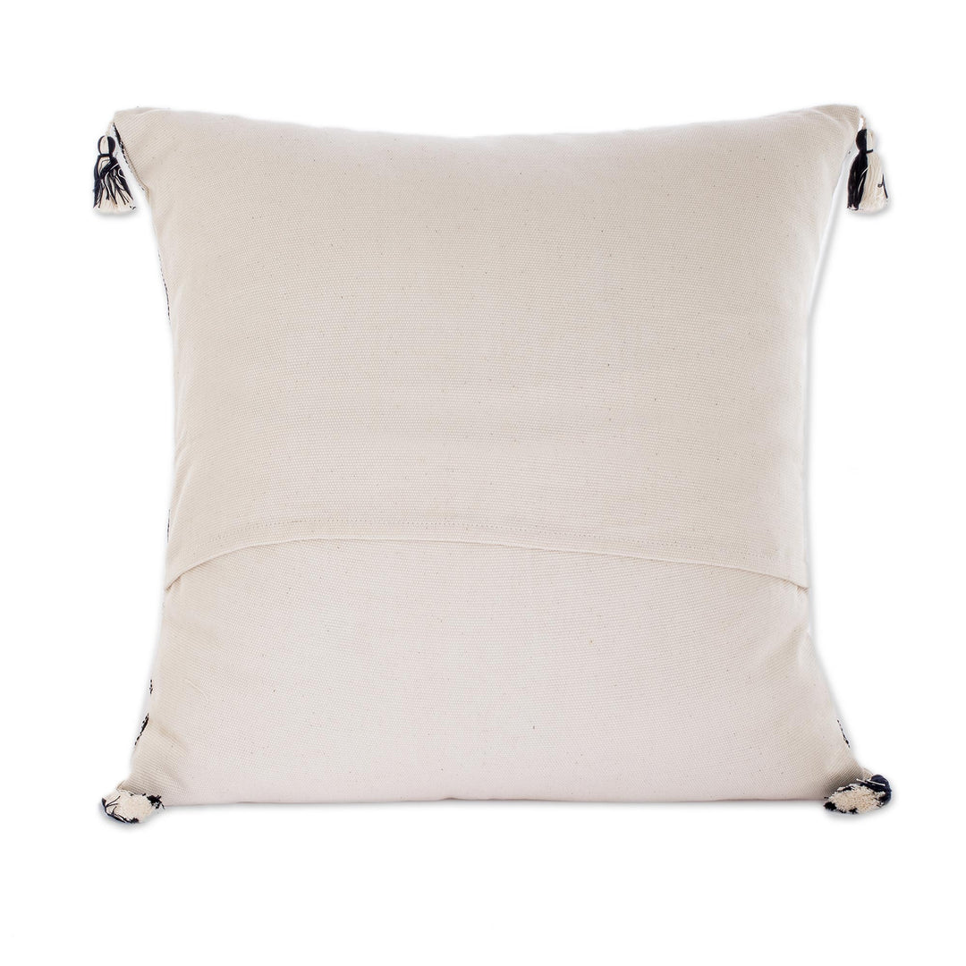 Hand Woven Cotton Throw Pillow Cover With Tassels - Zig Zag Waves