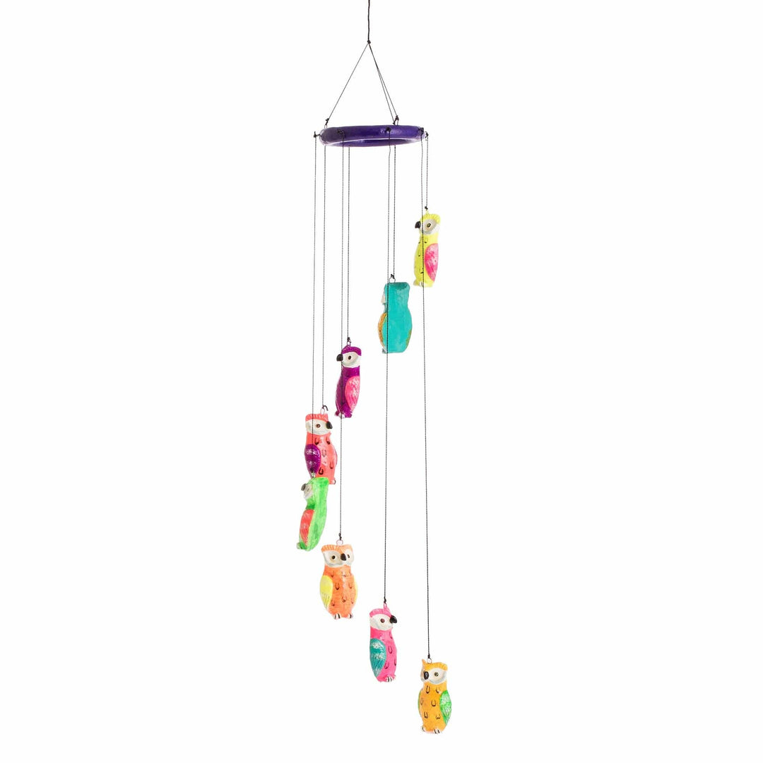 Hand Crafted and Hand Painted Ceramic Owl Mobile - Spiraling Owls