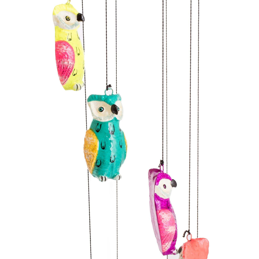 Hand Crafted and Hand Painted Ceramic Owl Mobile - Spiraling Owls