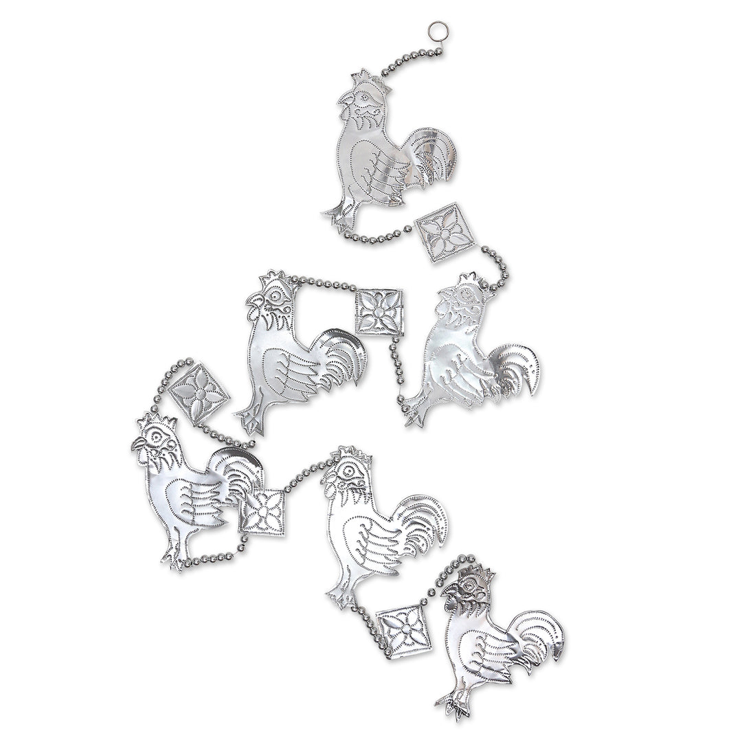 Aluminum Rooster-Themed Holiday Garland (Set of 4) - Farm Rooster