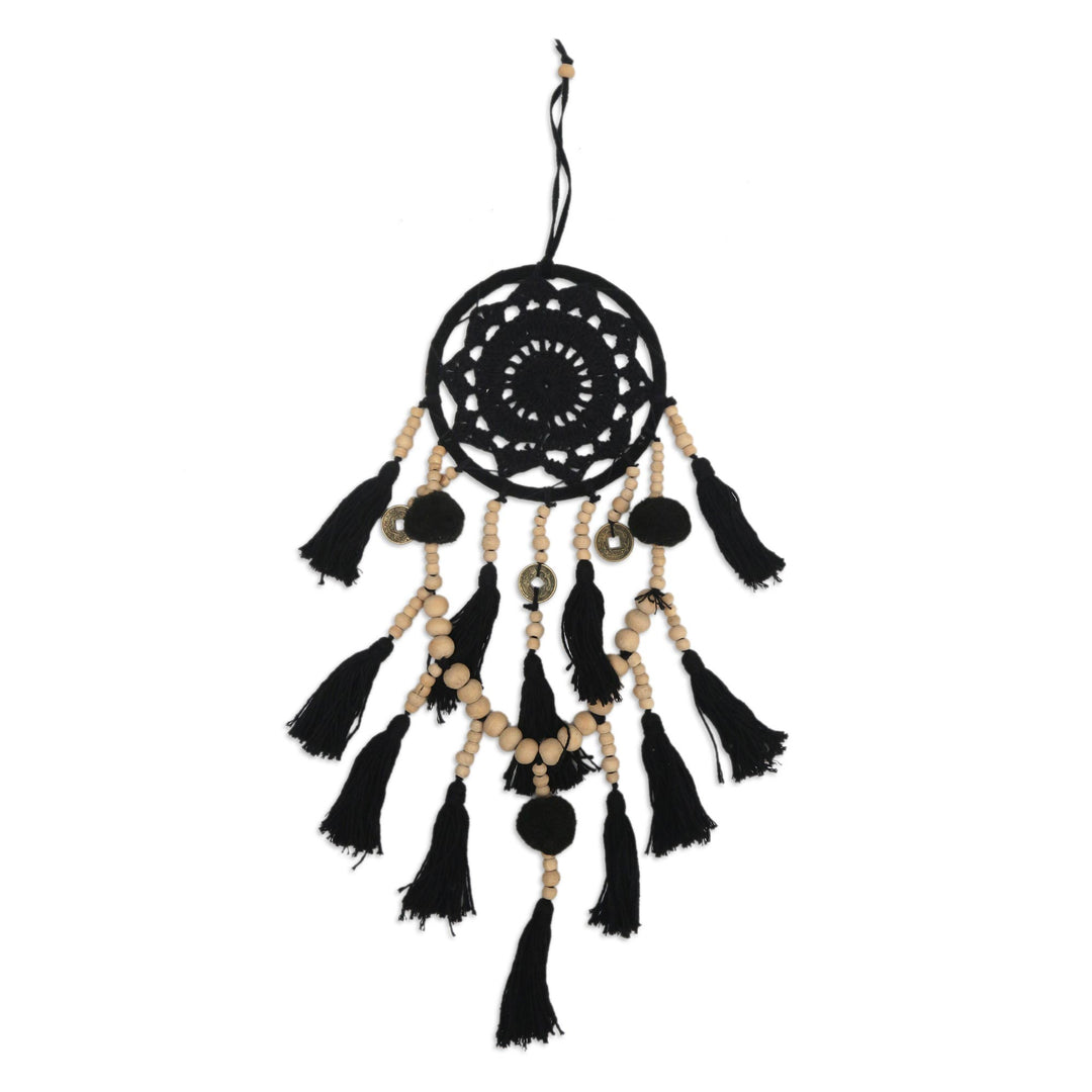 Hand-Crocheted Black Cotton Wall Hanging - Under Wing