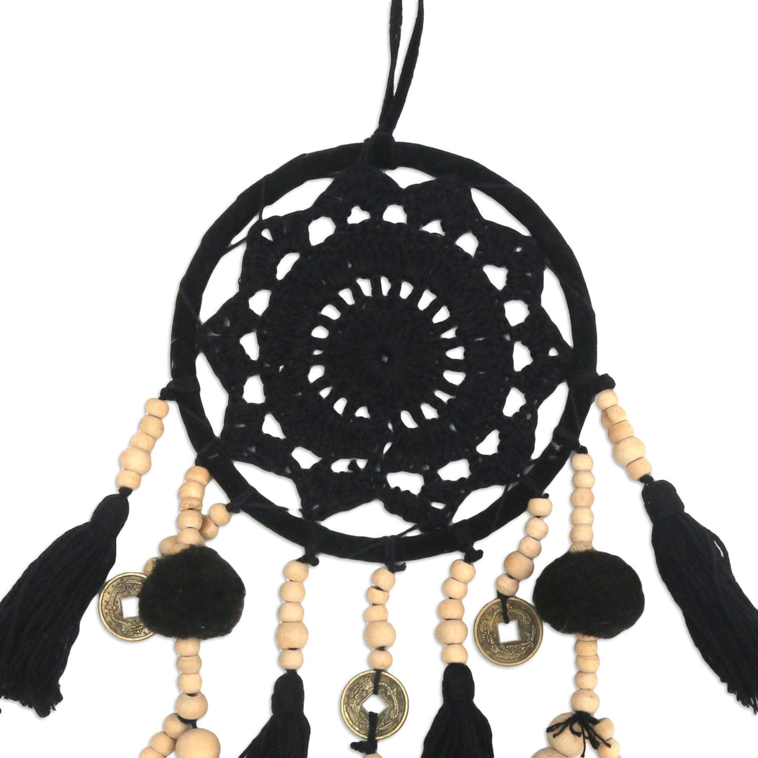 Hand-Crocheted Black Cotton Wall Hanging - Under Wing