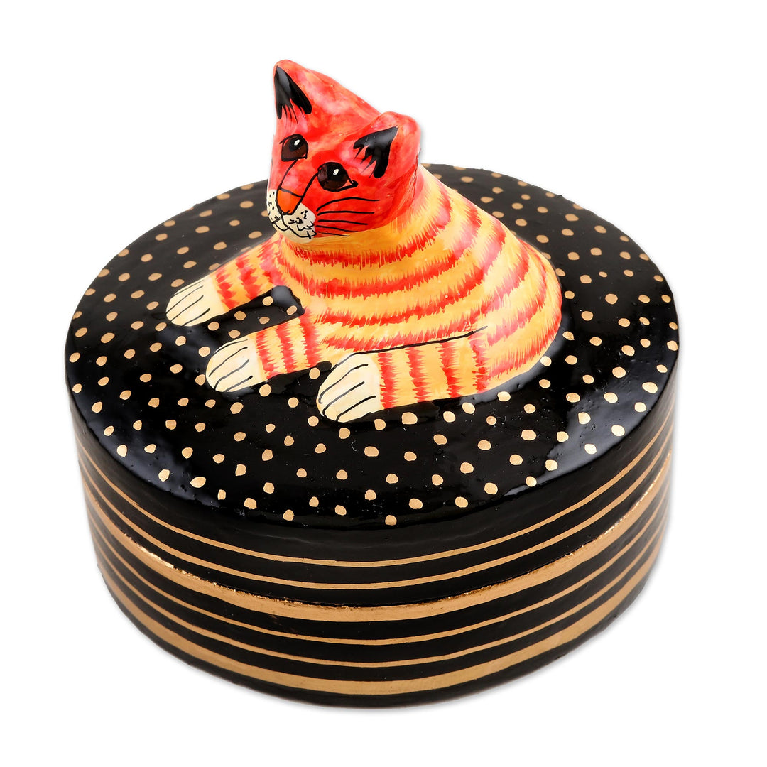 Decorative Papier Mache Cat-Motif Box - Cat Nap