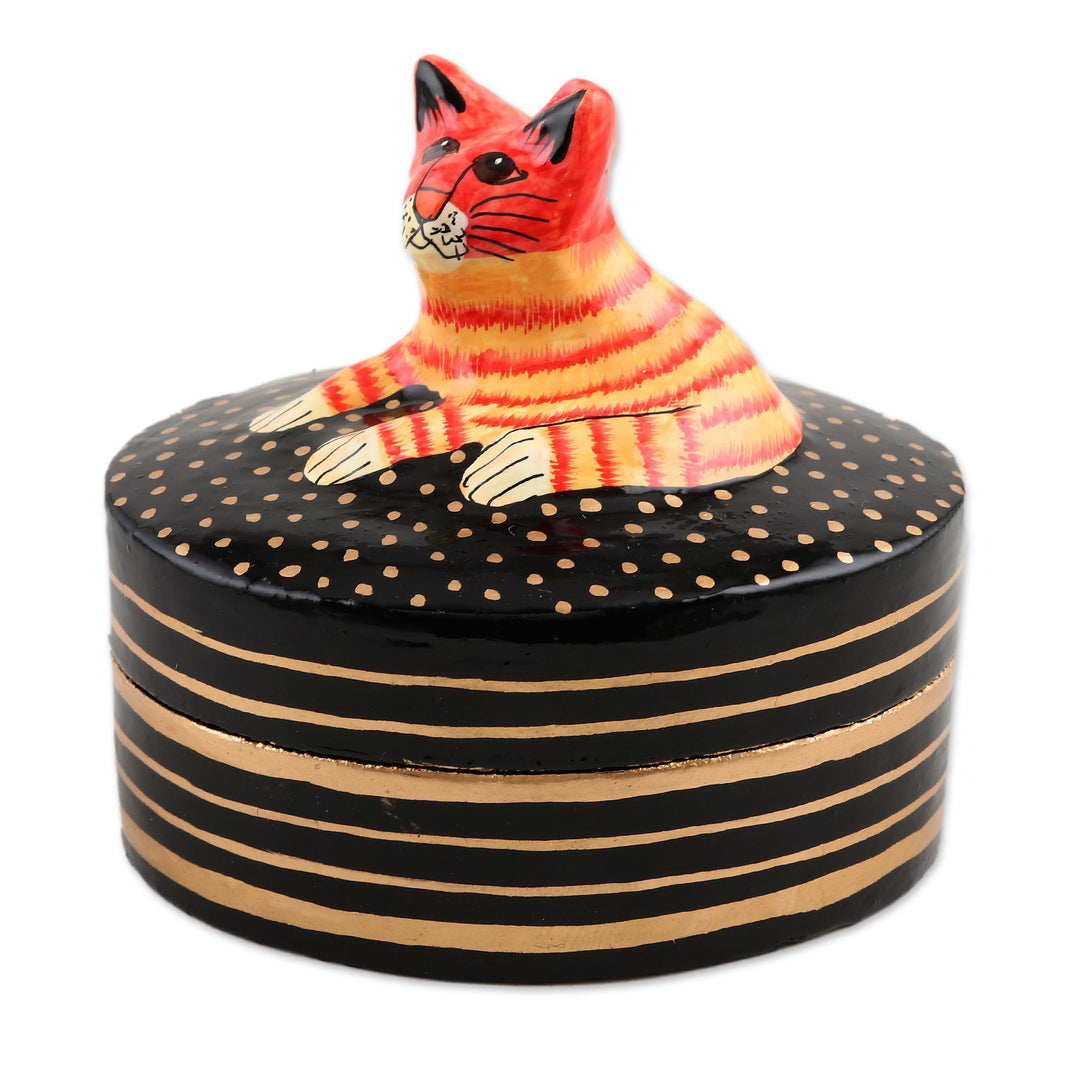 Decorative Papier Mache Cat-Motif Box - Cat Nap