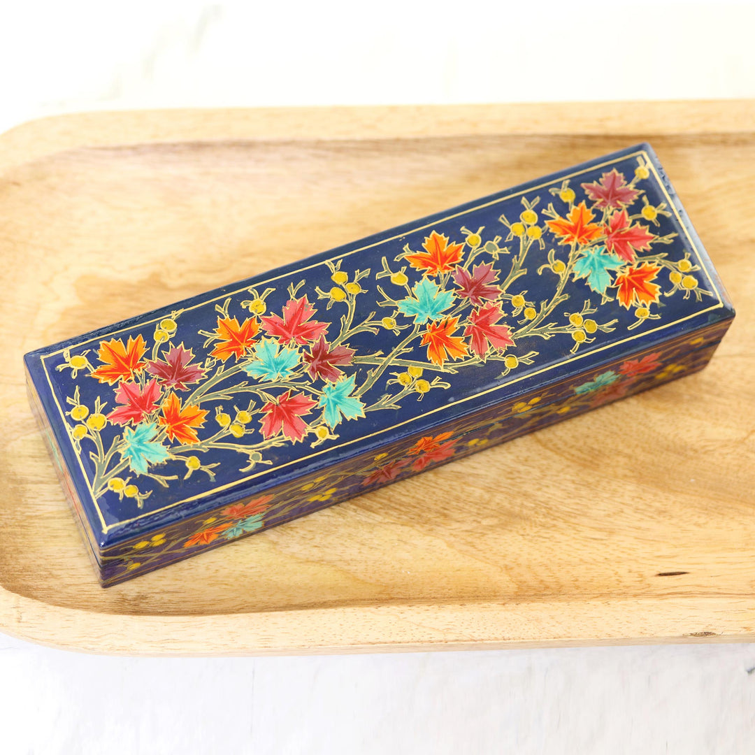Indian Papier Mache and Weeping Willow Wood Box - Chinar Pride in Blue
