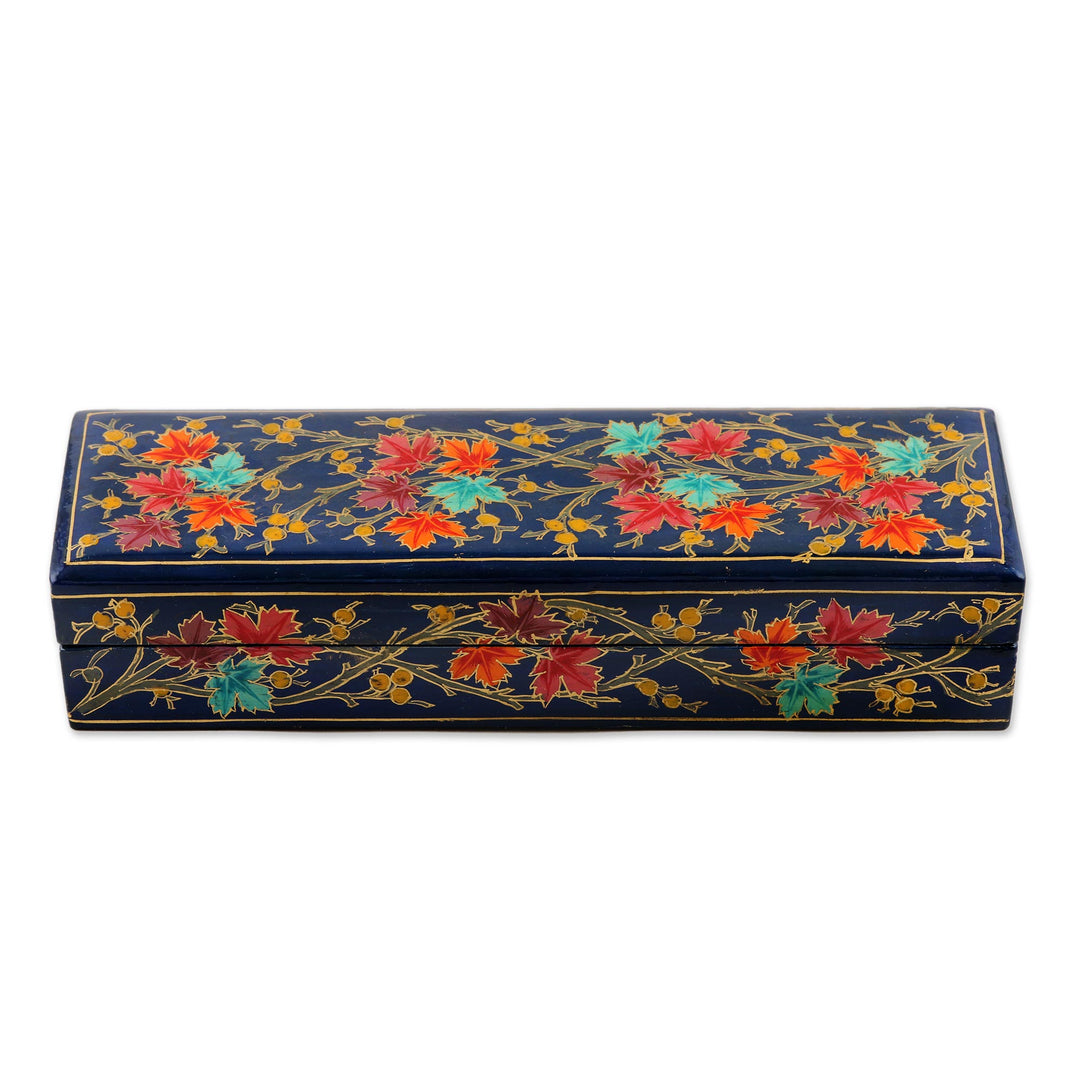 Indian Papier Mache and Weeping Willow Wood Box - Chinar Pride in Blue