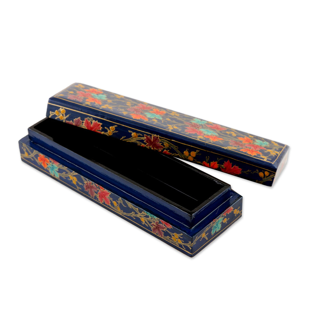 Indian Papier Mache and Weeping Willow Wood Box - Chinar Pride in Blue