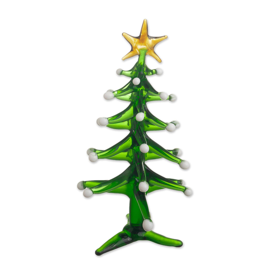 Handcrafted Glass Christmas Tree Statuette - Star on Top