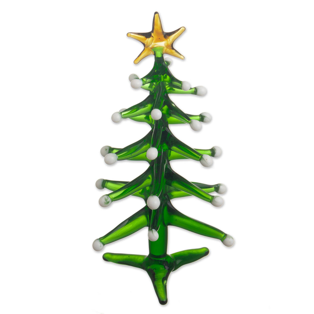 Handcrafted Glass Christmas Tree Statuette - Star on Top