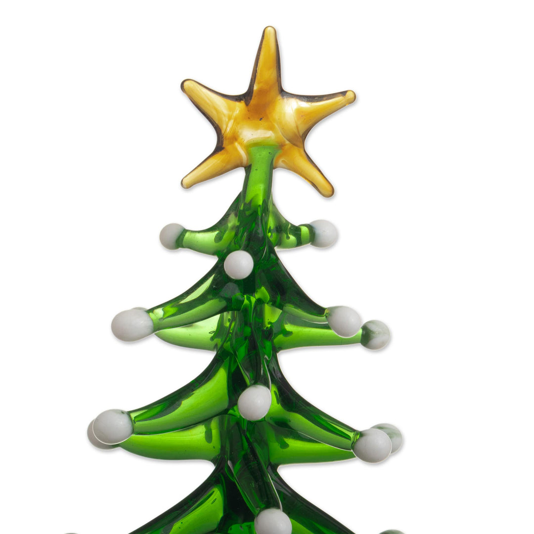 Handcrafted Glass Christmas Tree Statuette - Star on Top