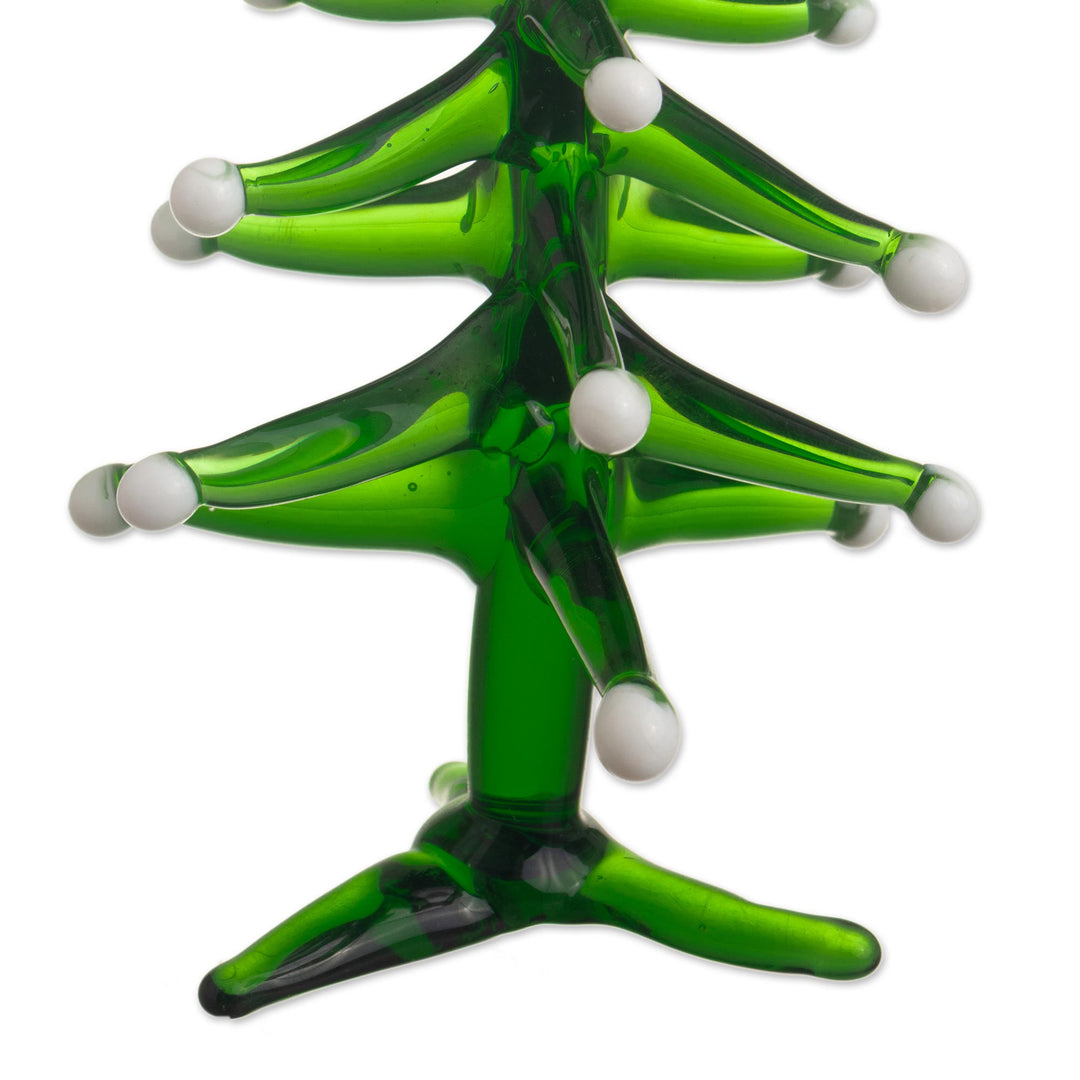 Handcrafted Glass Christmas Tree Statuette - Star on Top