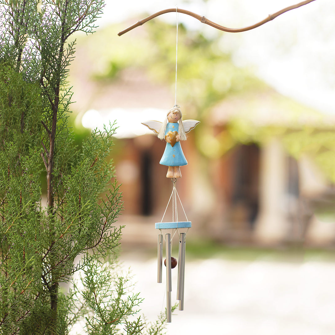 Blue Angel-Themed Wind Chime from Bali - Love Angel in Blue